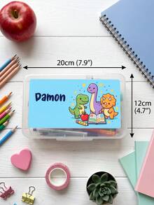 1pc Custom Text Pencil Case, Transparent Stationery Storage Box, Custom Cartoon Pattern Pencil Box, Back To School Supplies Gift - Multicolor - View 7