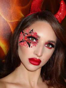 Tattoo Stickers, 2 Sheets/Set, Halloween Red & Black Floral Star Pattern Face Temporary Tattoos, Body Art Design, Gothic Style Halloween Cosplay Decorative Stickers, Easy To Apply And Remove - Brown - View 6