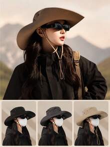 1pc Outdoor Travel Camping Bucket Hat, Customized Logo, Summer Sun Protection Hat, Outdoor Hiking Sun Hat For Men - A - View 1
