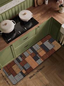 1pc Diatomaceous Earth Kitchen Floor Mat With Patchwork Style Geometric Pattern. The Mat Is Composed Of Multi-Colored Squares, Some Solid And Some With Stripes, Arranged In An Alternating Pattern To Create A Rich And Lively Visual Effect. Luxury Fashion Style Anti-Fatigue Kitchen Rug, Fabric Surface With Absorbent Sponge Core - Multicolor - View 15