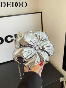 Dedoo 晚宴包－花卉迷你斜挎包，純色亮面飾面，金屬鏈條肩帶，可愛時尚女款手提包，適合約會、婚禮、派對、宴會 - 銀色 - 查看 8
