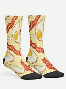 Cool 360° Printed Men's Socks - Streetwear Socks,Pizza Feast,Food Pattern,Fun Cuisine,Colorful,Funny Socks, Fit Daily, Holiday & Party Occasions - Yellow - View 2