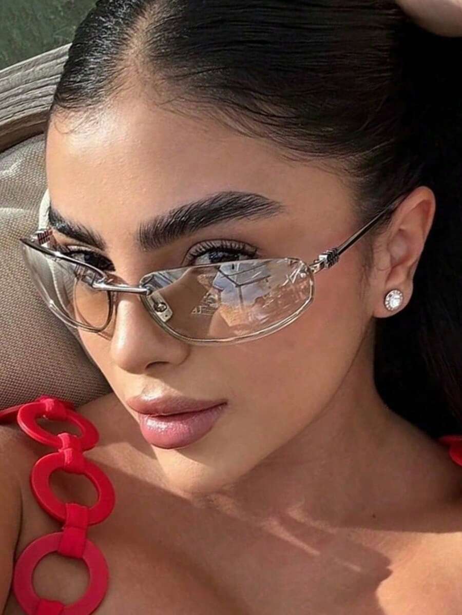 Oval Frameless Fashion Glasses, Y2K Chic European & American Retro Style, New 2025 Collection - Silver - View 1