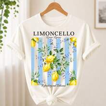 Camiseta Feminina Vintage Estampa Frutas Limão Vintage 100% Algodão - Envio Imediato Mood Vest - off-white  limocello  listra - Visão 1