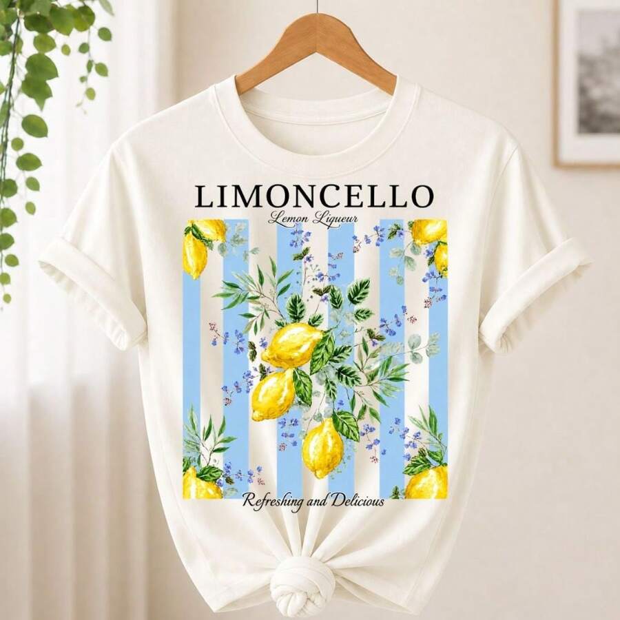 Camiseta Feminina Vintage Estampa Frutas Limão Vintage 100% Algodão - Envio Imediato Mood Vest - off-white  limocello  listra - Visão 1