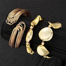 1 Set Geometric Twisted Line Asymmetrical Open Cuff Bracelet & Bracelet Combination Set - Gold - View 2