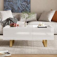 Height-Adjustable Coffee Table, MDF Coffee Table With Storage And High-Gloss Finish, Coffee Table With Drawer And Iron Legs, Modern Living Room Table - White - View 3