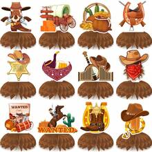 Cowboy Party Honeycomb Centerpieces, 12pcs Cowboy Table Honeycomb Centerpieces, Wild West Cowboy Theme Centerpieces, Suitable For Table Decor, Western Party Centerpieces, Cowboy Decoration - Multicolor - View 2