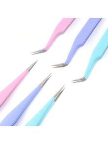 1pc/Set Stainless Steel Pink Tweezers, Suitable For Nail Art, Straight And Curved Tips, Used For Eyelash Extensions, Drawing And Picking, Nail Art Supplies, Nail Art Tools, Nail Art Accessories, Back To School, Nail Art, Nail Art Sticker Tools - Pink - View 4