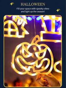 Glowing Wizard Hat Pumpkin Suction Cup Light Hanging Decor, Halloween Decoration, Spooky Atmosphere, Window Arrangement Colorful Light Pendant - Multicolor - View 8