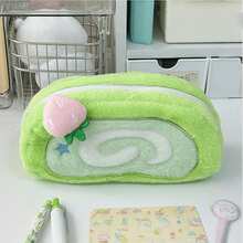 Melon Swiss Roll Plush Pencil Case, Cute & Fun INS Style Stationery Storage, Large Capacity Desktop Organizer Bag, Back To School Plush Pencil Case - Multicolor - View 10