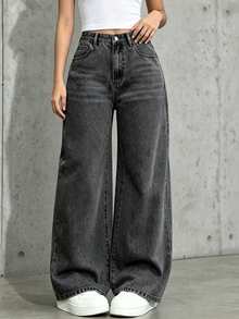 Teens' Fashionable Straight Fit Light Wash Jeans - Dark Grey - View 1