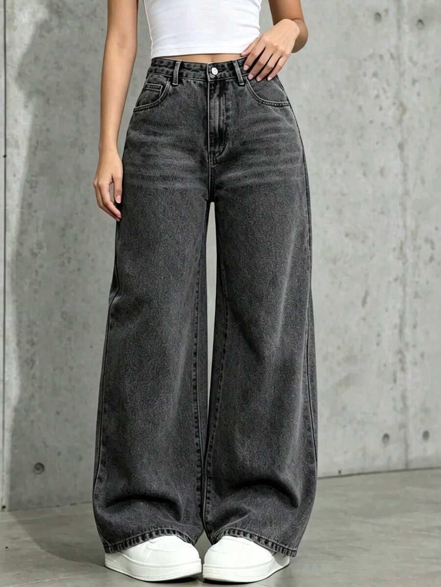Teens' Fashionable Straight Fit Light Wash Jeans - Dark Grey - View 1