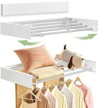 GALASALA Tendedero Retractil Pared, 5 Niveles Ampliable 80cm, Plegable 30kg Tendedero Plegable para Ropa, Admite secado plano y perchas, fácil de guardar, ideal para interior y exterior - Blanco - Ver 8