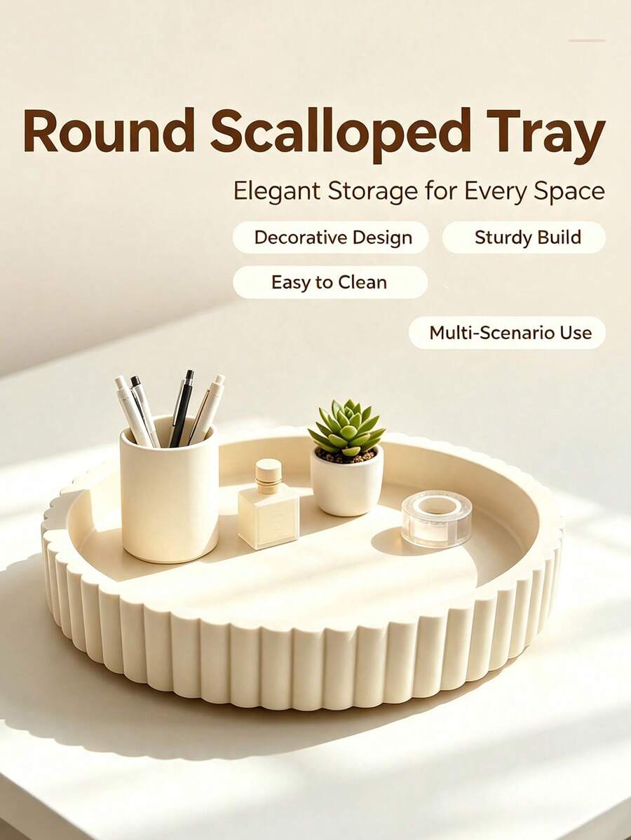2/1 Round Tray Cosmetic Vanity Storage Tray, Bedroom/Room Decor, Bedroom Storage Tray, Living Room Storage Decor, Coffee Table Storage, Daily Storage Essential, Used For Daily Accessories And Decor Storage Tray, Home, Gift, Storage Essential