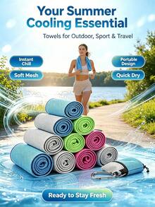Macaron Style Minimalist Cooling Sports Towel, Portable Foldable, Quick Dry, With Hook-And-Loop Design, High Density Cooling, Breathable And Sweat-Absorbent, Suitable For Summer Gym, Beach Sports, Sports Cooling Towel - Multicolor - View 2