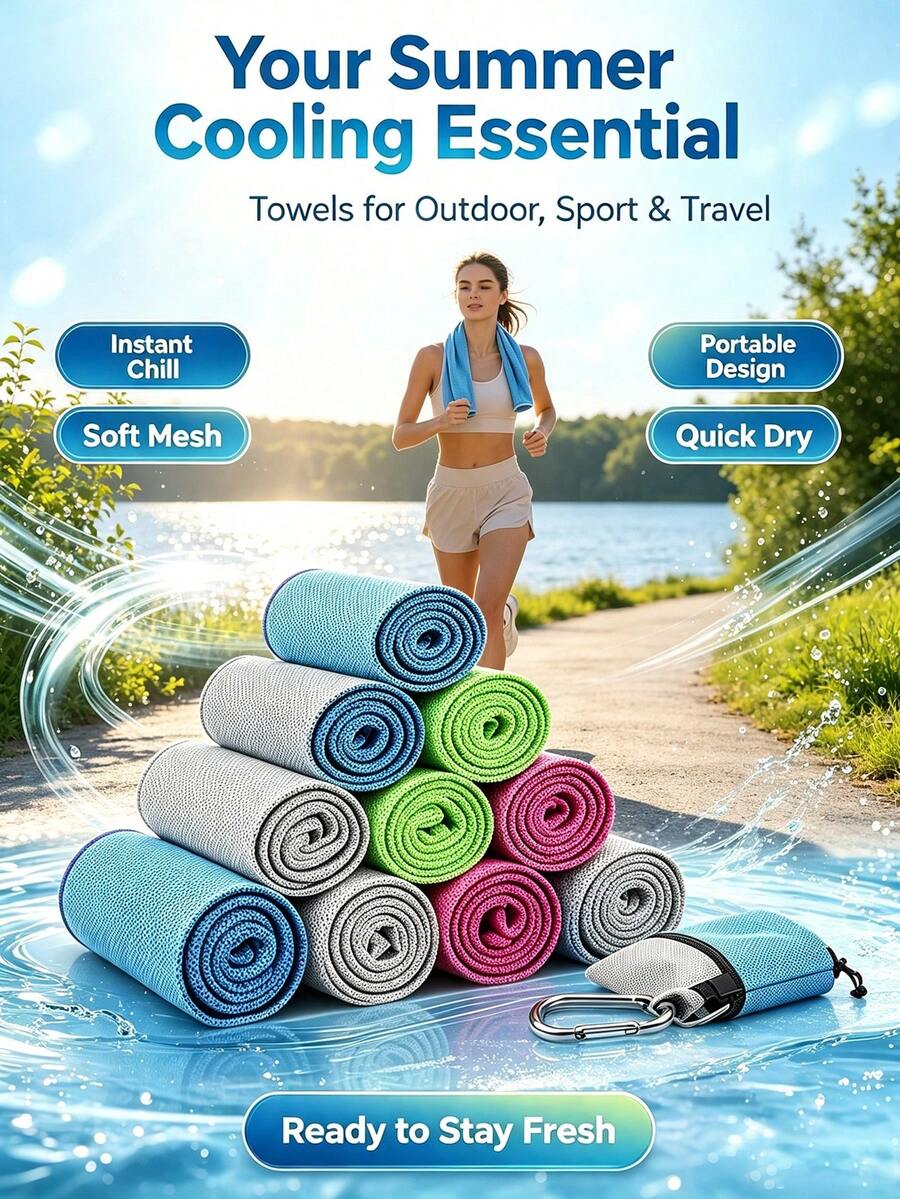 Macaron Style Minimalist Cooling Sports Towel, Portable Foldable, Quick Dry, With Hook-And-Loop Design, High Density Cooling, Breathable And Sweat-Absorbent, Suitable For Summer Gym, Beach Sports, Sports Cooling Towel