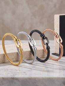 1PC Unisex Stainless Steel Horseshoe Buckle Cable Bracelet,18K Plated Waterproof No Fading Bangle,Couple Jewelry Gift For Men Women Husband Boyfriend - Szgss042 - View 11