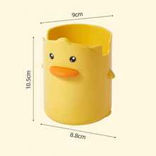 1pc Yellow Duck Pen Holder, Cute Creative Cartoon Desktop Plastic Pen Rack, Multi-Functional Stationery Storage Box For Office And Study Room - A - View 3