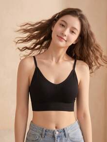 Women's Seamless Sports Bra, Shock-Absorbing Push-Up Design, Running & Yoga Bra, Backless Thin Cup, Wire-Free - Black - View 4