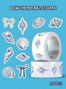 Ocean Themed Roll Stickers 500Pcs, Waterproof PVC Decals For Water Bottles, Laptops, Luggage, Tablets, Fridge, Phone Cases, Gift Sealing - A - View 9