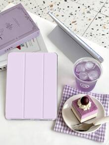 1件裝芋紫色三折平板保護殼，附筆槽，相容 iPad Mini 4/5/6/7/Air/Air 2/9.7/10.2/10.5/10.9 (Air 4-Air 8)/Pro 11/10th Gen/A16/Pro 11 2024 與 Galaxy A8，柔軟霧面翻蓋式保護殼，三折支架，自動休眠/喚醒，內建筆槽，不含筆 - 蒟蒻紫 - 查看 3