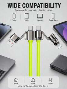 4-In-1 Multi-Function Charging Cable, USB-A/USB-C Input To USB-C/Lightning Output, Up To 240W USB-C To USB-C Fast Charging, Soft Silicone Charging Cable With Metal Connectors, Suitable For Phones, Tablets And Laptops - Green - View 3