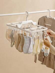 1pc Foldable Drying Rack With 32 Clips, Windproof Clothes Hanging Rack For Socks, Underwear, Bras, Baby Clothes, Towels, Hats And Scarves, Space-Saving Hanging Drying Rack For Balcony, Bathroom, Laundry Room, Travel And Home Storage - Multicolor - View 9