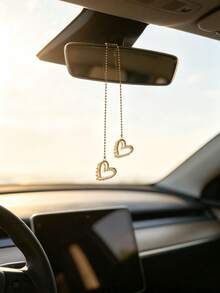 1pc Pearl Rhinestone Border Heart Car Rearview Mirror Hanging Ornament, Elegant Style Auto Interior Decor Vehicle Accessory - A - View 4
