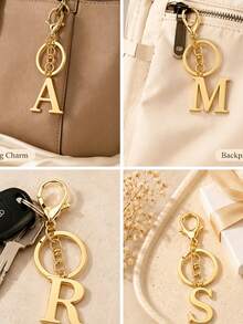Gold-Plated Letter Keychain, A-Z Letter Key Ring With Heart, Personalized Metal Keychain Designed For Women, Perfect Accessory - Multicolor - View 9