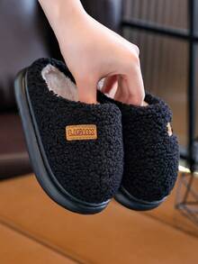 Children's Home Slippers Winter New Style Simple Fashionable Large Medium Small Kids Indoor Shoes Warm Student Slippers - Black - View 5