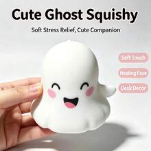 1pc Squishy Cute Ghost Expression Squeeze Toy, Soft & Resilient Stress Relief Hand Toy, Halloween Desktop Decor Small Gift -- Random Style - Multicolor - View 4