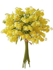 6/12cs Artificial Lily Of Valley Faux White Bell Flowers Wind Chime Orchid Silk Flowers Wedding Bouquet, May Flower Table Centerpieces Home Garden Wedding Party Decor - Yellow - View 9