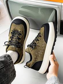 Men's Derby Shoes CLEANFIT Big Toe Chunky Sneakers Casual Thick Sole Invisible Height Increase 7CM Versatile Cross-Border Wide Toe Work Shoes, Comfortable Outdoor Non-Slip Casual Shoes; - Army Green - View 2