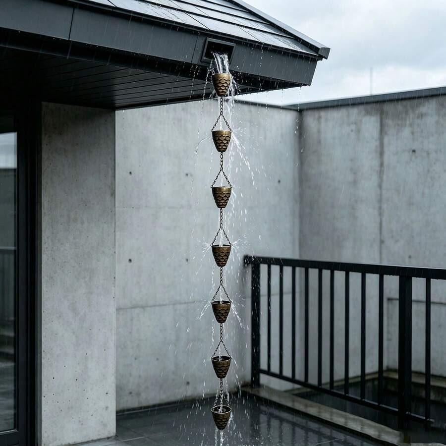 Antique Carved Bowl Rain Chain Rustic Metal Rain Catcher Chain Outdoor Yard Roof Gutter Decorative Downspout Replacement - Pinecone Rain Chain - View 1
