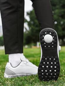 Men's 2026 New White & Gray Patchwork Golf Shoes, Rotating Buckle Lace-Free, Breathable Leather Upper, Outdoor Sports Shoes, Versatile Daily Commute, All-Season Style - White - View 10