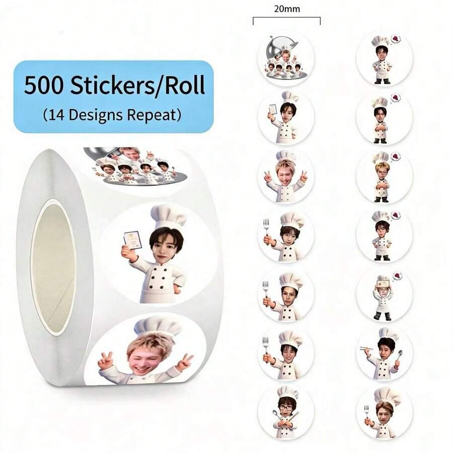 500pcs K-Pop CORTI/S All Members Chef Big Head Sticker, Highly Attractive Handsome Star Photo Sticker, KP/OP Fan Support Merchandise, Planner DIY, Water Cup, Phone, Gift Box Sealing Label Sticker, Back To School Gift For Fellow Fans And Best Friends - Multicolor - View 1