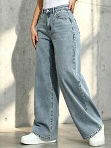 Straight-Leg Light-Colored Jeans For Teenagers, Fashion - Teal Blue - View 4