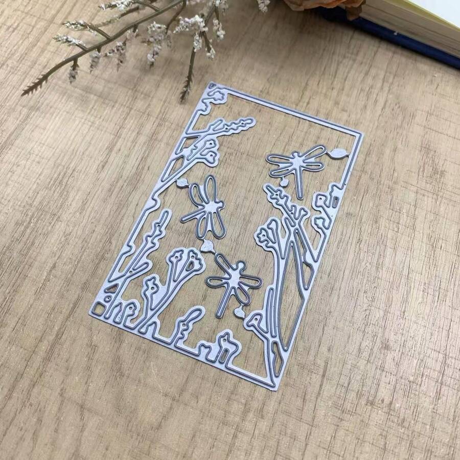 DIY 正方形框架蜻蜓背景紙雕金屬壓花碳鋼沖壓模具,蝕刻切割模版 - MC1457 - 查看 1