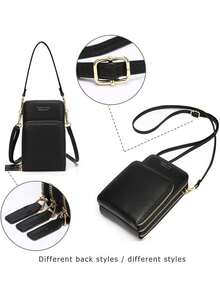 Tas Selempang Ponsel Kecil dengan Tali Pergelangan Tangan & Tali Tangan yang Dapat Dilepas, Dompet Portabel Multifungsi Modis dengan Banyak Kantong Resleting & Slot Kartu - MultiWarna - View 6