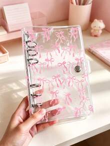 Bow Pattern Transparent Loose-Leaf Binder Cover, 6-Hole PVC Notebook Shell With Snap Button, DIY Diary, Planner, Minimalist PVC Soft Shell Loose-Leaf Binder Cover, Transparent Loose-Leaf Binder Shell, Optional Grid Inner Paper, Solid Color Inner Paper And Loose-Leaf Binder Zipper Bag, Office Document Storage, Photo/Card Storage Album, Scrapbook, Receipt/Ticket Organizer, Back To School, Gift For Planner Enthusiasts - Multicolor - View 1