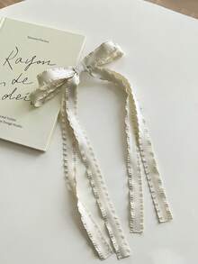 1pc Beige Satin Wavy Bow Hair Clip Simple Fashion Suitable For Women's Daily Decoration Commuting Vacation Use Wearing Duckbill Clip Hair Accessory - Beige - View 2