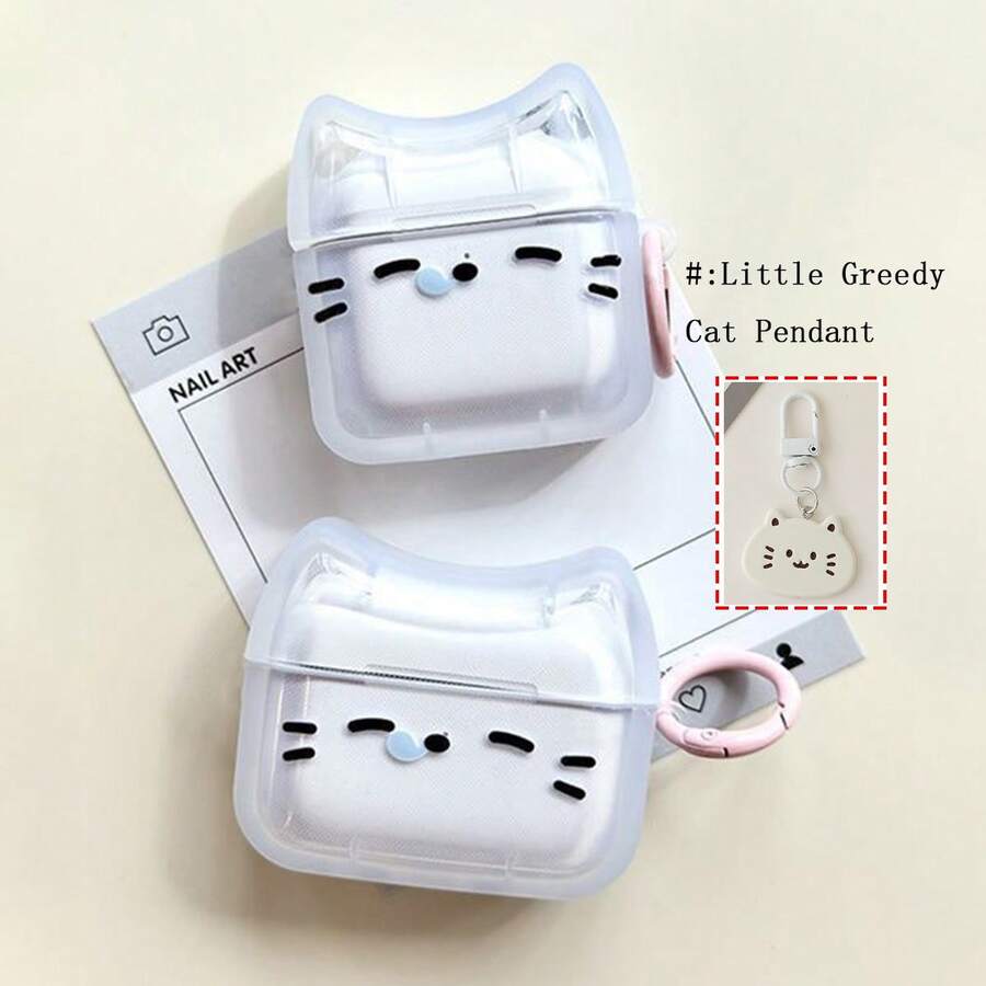 1pc Sleepy Cat Expression Earphone Protective Case Compatible With Apple 1/2, 4th Generation Protective Shell Pro/Pro2/3rd Generation Apple Wireless Bluetooth Earphone Protective Case Pro3 With Cute Cat Pendant - Multicolor - View 1