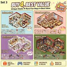 Isometric Mini Town Commercial Street Scene Stickers, Miniature Shop Models Including Coffee Shop, Flower Shop, Bookstore And More, Exquisite Planner Diary Fun Sticker Book Material, Sticker Aesthetics, Vintage Style Planner Supplies - B - View 9