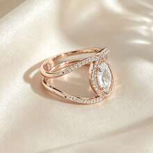 Women's Elegant Marquise Zirconia Inlaid Rose Gold Plated Double Layer Intertwined Hollow Ring - Rose Gold - View 3