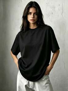 Fashionable Loose Short Sleeve T-Shirt | Exquisite Design | Summer Essential | Easy To Match | Show Your Style - Black - View 3