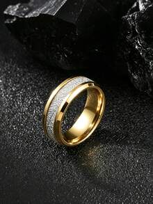 1PC Fashion Icy Foil Flake Rime Stainless Steel Ring For Men, Unique Men's Jewelry Accessories, Ideal For Daily, Birthday & Anniversary Wear - Ice Silk Ring - View 4