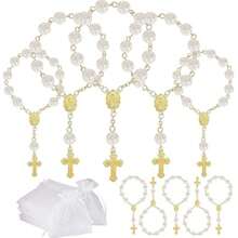 20pcs Baptism Party Favors Mini Rose Rosary With Faux Pearl And Organza Bag, Suitable For Baptism, Wedding, First Communion Party Favors - Multicolor - View 1