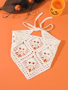 1 pieza Pañuelo de cabeza de punto con calavera y triángulo estilo calle Y2K, hueco y transpirable, con lazo, accesorio de cabello personalizado para mujer, estilo calle, chica hot, subcultura, accesorio para fotos, disfraz de fiesta de Halloween - Multicolor - Ver 5