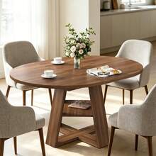 Modern Extendable Oval Dining Table 43.3"-59" Convertible Round Table With Removable Leaves Storage Shelf Wood Base Space Saving Furniture For Living Room Kitchen Area, Walnut - Multicolor - View 1